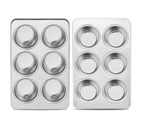 Herogo Muffin Tin, 6 Cup Stainless Steel Muffin Tray Set of 2, Metal Muffin Baking Tray for Cupcakes, Yorkshire Pudding, Pie, 2 Pack Muffin Tin Mould for Dishwasher Safe/Oven Safe/Non-Toxic