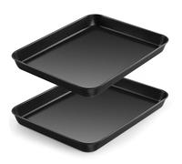 Herogo Non Stick Baking Tray, Carbon Steel Oven Tray Set of 2, Rectangle Small Baking Sheet Pan for Baking Cooking Roasting, Wrap Resistant & Non-Toxic, 26.5x20.5x2.5 cm