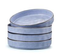 Herogo Pasta Bowl Set of 4, Stoneware Salad Bowls 21 cm, 30 oz Reactive Glaze Serving Bowl for Noodle Soup Fruit, Microwave and Dishwasher Safe, Chip and Scratch Resistant, Deep Edge, Grayish Blue