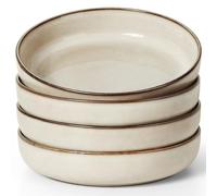 Herogo Pasta Plates and Bowls Sets of 4, Stoneware Large Wide Shallow 37oz Salad Soup Cereal Serving Bowls for Kitchen Dinner, Microwave & Dishwasher Safe, Cream Khaki