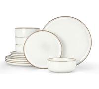 Herogo Plates and Bowls Sets for 4, 12 Pieces Stoneware Dinnerware Sets, Double Reactive Glaze, Microwave & Dishwasher Safe, Scratch Resistant, Ivory White