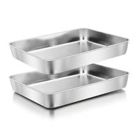 Herogo Rectangle Baking Cake Pan Set of 2, 9 X 13 Inch Stainless Steel Lasagna Brownies Casseroles Cakes Pan, Dishwasher Safe & Durable