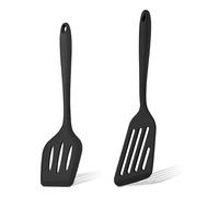 Herogo Silicone Spatula, 2-Piece Slotted Fish Turner Spatula Set for Cooking, Heat Resistant Kitchen Utensils for Flipping Egg Pancakes Burgers, Non-Toxic and Non-Stick, Dishwasher Safe - Black