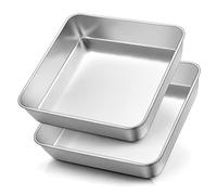Herogo Square Cake Tin, Set of 2, Stainless Steel Square Baking Mould, Casserole Dish, 21 x 21 x 5 cm, Durable Baking Moulds, Perfect for Brownie / Lasagna / Cakes, Easy to Clean and Dishwasher Safe