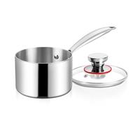Herogo Stainless Steel Saucepan 16cm, 1.7L Sauce Pan with Glass Lid, Triple-Layer Milk Pan, Ergonomic Handle, Induction Cooking, Easy to Clean