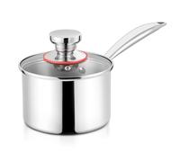 Herogo Stainless Steel Saucepan 18cm, 2.4L Sauce Pan with Glass Lid, Triple-Layer Milk Pan, Ergonomic Handle, Induction Cooking, Easy to Clean