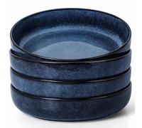 Herogo Stoneware Pasta Bowls Set of 4, Large Wide Shallow 37oz Plates and Serving Bowls Sets for Salad Soup Cereal, Microwave & Dishwasher Safe, Starry Blue