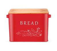Herogo Vintage Style Bread Bin, Rectangular Prism, 33 x 18 x 24.5 cm, Holds 2 Loaves, Wooden Cutting Board Lid, Food Grade Steel, Blue/Black/White