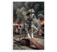 Heroic Dalmatian Firefighter Dog Fire Trucks Smoke Scene 12x18 US Made Poster