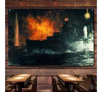 Heroic Fight Against Long Odds naval battle Tapestry Wall Art Flag World War II Military Historical Posters and Prints Banner Wall Chart Canvas Painting Room Home Decoration,38X57 inches