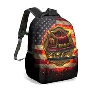 Heroic Firefighter Helmet US Flag 16 Inch Backpack Fireman Flame All Over Print Kids School Travel Rucksack (02)