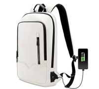HEROIC KNIGHT Laptop Backpack, Mens Business Tech Backpack with USB Charging Port, Water Resistant Slim Laptop Rucksack, Lightweight Travel College School Bag for Office Work Outdoor-15.6'', White
