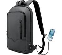 HEROIC KNIGHT Laptop Backpack, Mens Business Tech Backpack with USB Charging Port, Water Resistant Slim Laptop Rucksack, Lightweight Travel College School Bag for Office Work Outdoor-17.3'',Grey