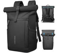 HEROIC KNIGHT Rolltop Backpack with Laptop Compartment, Expandable Roll Top Backpack for 15.6 Inch Computer, Laptop Backpacks for Men and Women, Ideal for Travel Business Work College, Black, Black, L