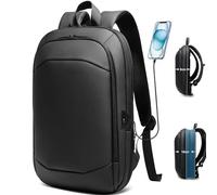 HEROIC KNIGHT Slim Expandable Laptop Backpack 17 Inch with USB Charging Port, Anti-Theft Waterproof Lightweight Rucksack for Men, Business Travel Work College Daypack, 27L Capacity -Black