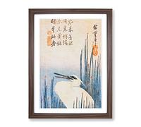Heron Among The Reeds By Utagawa Hiroshige Asian Japanese Framed Print | A2 Walnut Framed Wall Art | Ready to Hang | Asian Animal Picture | Living Room Bedroom Lounge Office