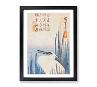Heron Among The Reeds By Utagawa Hiroshige Asian Japanese Framed Print | A4 Black Framed Wall Art | Ready to Hang | Asian Animal Picture | Living Room Bedroom Lounge Office