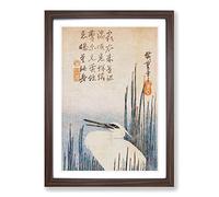 Heron Among The Reeds by Utagawa Hiroshige Framed Print | A2 Walnut Framed Wall Art | Ready to Hang | Asian Animal Picture | Living Room Bedroom Lounge Office