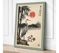 Heron and Plum Blossoms Canvas Wall Art Print 24x16 Inch (61 x 41 cm)