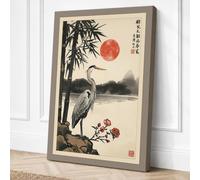 Heron and Plum Blossoms Canvas Wall Art Print 36x24 Inch (91 x 61 cm)