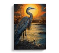 Heron Art Nouveau Art Canvas Print | Gallery Wrapped 30mm Frame Wall Decor | 30x20 inches | Ready to Hang | Contemporary Picture | Living Room Bedroom Lounge Office