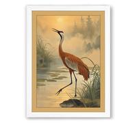 Heron at Dawn Coastal Framed Wall Art Print A3 (42×29.7cm) White, Wall Decor for Living Room, Bedroom, Office & Home, Ready to Hang, Art Gift