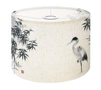 Heron bamboo tree Traditional oriental ink painting sumi e u sin go Drum Lamp, Lamp Shades - 11" x 11" x 8.9" Vintage Replacement Fabric Lampshades for Table Lamps, Floor Lamps Easy Assembly