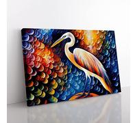 Heron Bird Abstract Vol.2 Canvas Wall Art Print Ready to Hang, Framed Picture for Living Room Bedroom Home Office Décor, 60x40 cm (24x16 Inch)