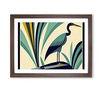 Heron Bird Art Deco Abstract BLK Framed Print | A2 Walnut Framed Wall Art | Ready to Hang | Art Deco Animal Picture | Living Room Bedroom Lounge Office