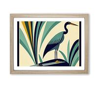 Heron Bird Art Deco Abstract BLK Framed Print | A3 Oak Framed Wall Art | Ready to Hang | Art Deco Animal Picture | Living Room Bedroom Lounge Office