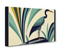Heron Bird Art Deco Canvas Print | Gallery Wrapped 30mm Frame Wall Decor | 30x20 inches | Ready to Hang | Art Deco Animals Picture | Living Room Bedroom Lounge Office