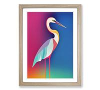 Heron Bird In Abstract Vol.1 Framed Print | A2 Oak Framed Wall Art | Ready to Hang | Abstract Animal Picture | Living Room Bedroom Lounge Office