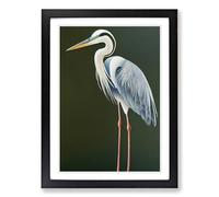 Heron Bird Traditional Framed Wall Art Print A2 Black | Ready to Hang, Premium Gi Paper, Fade-Resistant Inks, Securely Packaged, UK Made