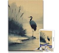 Heron by The Water's Edge Jigsaw Puzzles for Teenagers 1000 Brain Teaser Educational Game Memorable Heartfelt Gift Option Size 38x52cm