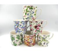 Heron Cross Pottery "Abbeydale Collection" Set of 6 China Palace Mugs in Assorted Vintage Floral Designs