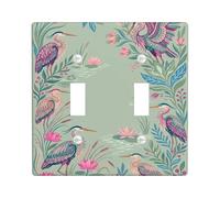 Heron Double Light Switch Cover Plate, Nature Floral Water Lily Leaves Spring Green Plastic Standard Size Toggle Light Switch Cover for Living Room Bedroom Home Office Decor
