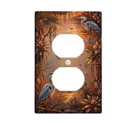 Heron Duplex Outlet Covers Wall Plate, Nature Tropical Dragonfly Leaves Summer Brown Plastic Standard Size Face Plates for Electrical Outlets for New Apartment Home Bedroom Office Decor