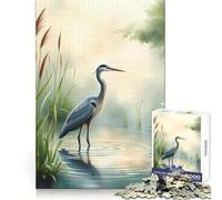 Heron in Misty Waters Jigsaws 1000 Pieces for Adults Decompress Game Bright Detail Playful Challenge Night Game (50x75cm)