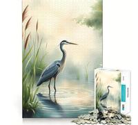 Heron in Misty Waters Jigsaws 1000 Pieces for Adults Decompress Game Bright Detail Playful Challenge Night Game (50x75cm)