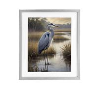 Heron in Serene Marshlands, 17 x 21 Inch Framed Print Under Glass