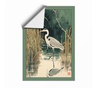 Heron in Still Waters Japandi Unframed Wall Art Print A2 (59.4×42cm), Wall Decor for Living Room, Bedroom, Office & Home, Art Gift