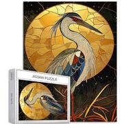 Heron in The Moonlight 1000 Piece Jigsaw Puzzles for Adults Stained Glass Style Art Jigsaw Puzzle Colorful DIY Puzzles for Home Decoration Gifts Family Puzzle Perfect for Game Nights 20×27 Inches