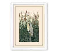 Heron in the Reeds Japandi Framed Wall Art Print A3 (42×29.7cm) White, Wall Decor for Living Room, Bedroom, Office & Home, Ready to Hang, Art Gift