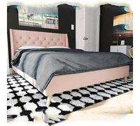 heron linen fabric king size bed in pink