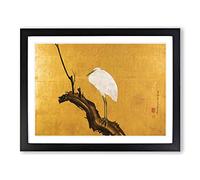 Heron On A Willow Tree Branch By Maruyama Okyo Asian Japanese Framed Wall Art Print, Ready to Hang Picture for Living Room Bedroom Home Office Décor, Black A4 (34 x 25 cm)