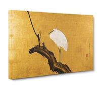 Heron On A Willow Tree Branch By Maruyama Okyo Canvas Print | Gallery Wrapped 30mm Frame Wall Art | 20x14 inches | Ready to Hang | Asian Landscape Picture | Living Room Bedroom Lounge Office