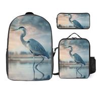Heron On The Beach 3 Pieces Set Laptop Backpack Casual Daypack with Lunch Box Pencil Case for Travel