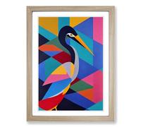 Heron Painting Patchwork Framed Print | A2 Oak Framed Wall Art | Ready to Hang | Modern Animal Picture | Living Room Bedroom Lounge Office