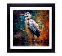 Heron Post-Impressionism Framed Print | 18x18 Inch Black Framed Wall Art | Ready to Hang | Impressionist Animal Picture | Living Room Bedroom Lounge Office