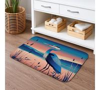 Heron Print Quick Dry Bath Mat, Modern Blue Bird Nature Absorbent Non Slip Shower Mat, Summer Memory Foam Washable Bath Rugs for Bathroom Toilet Restroom Decorative 20x32 Inch